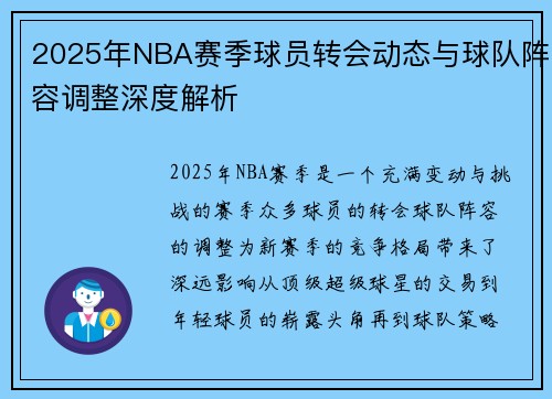 2025年NBA赛季球员转会动态与球队阵容调整深度解析
